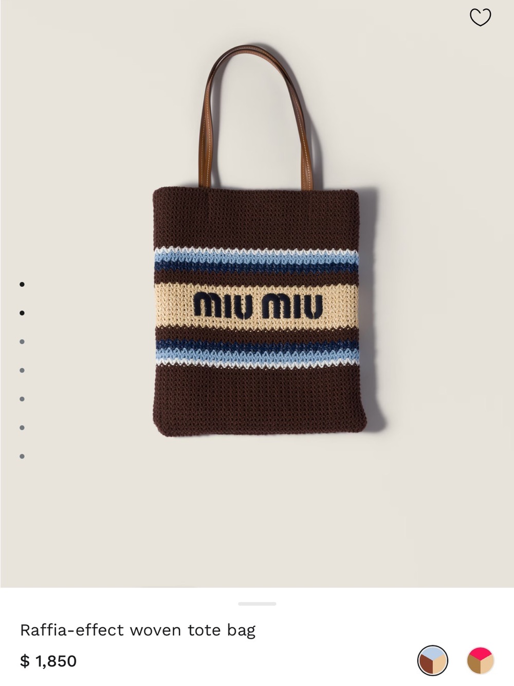 Miu Miu Brown Knit Tote with Cream and Blue Stripes